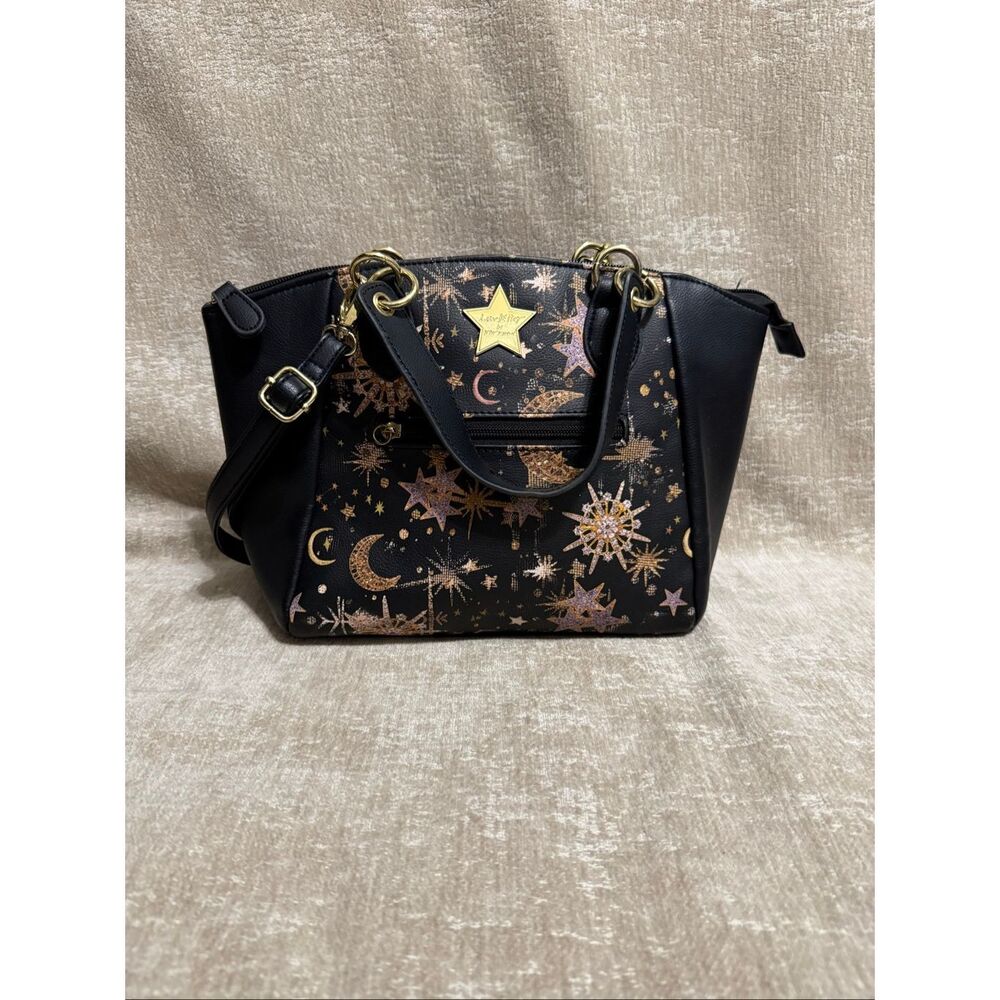 Betsey Johnson Black and Gold Starry Satchel